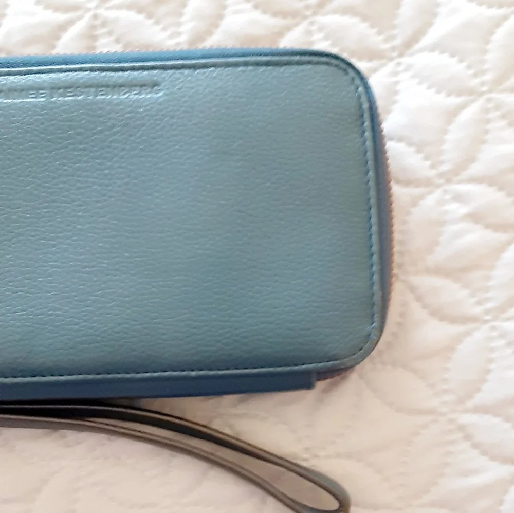 Aimee Kestenberg aqua blue leather zip wallet